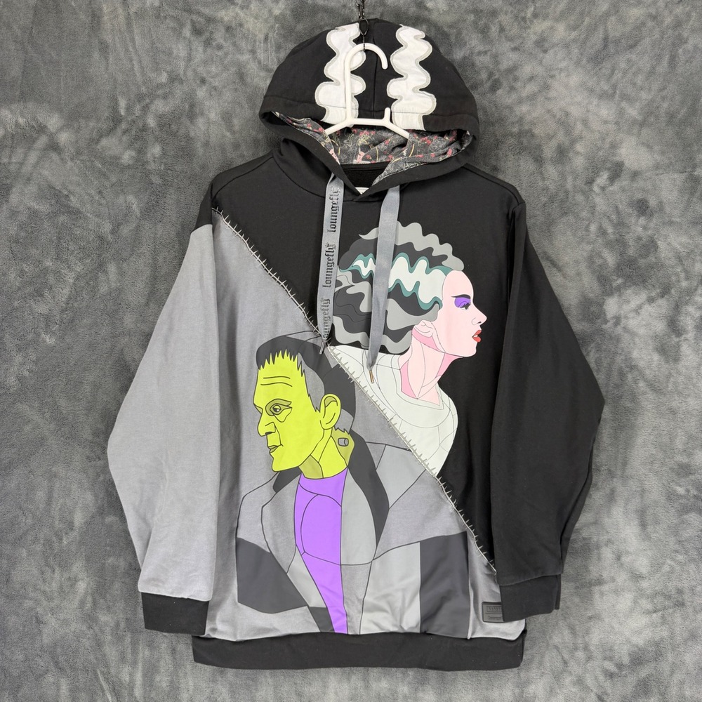 Loungefly Universal Monsters Frankenstein Bride Split Hoodie‎ Black Grey Large